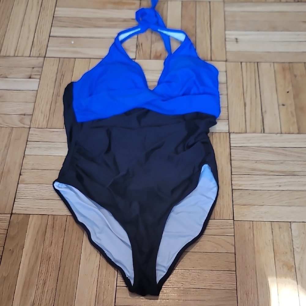 Amazon Blue and Black One-Piece Swimsuit